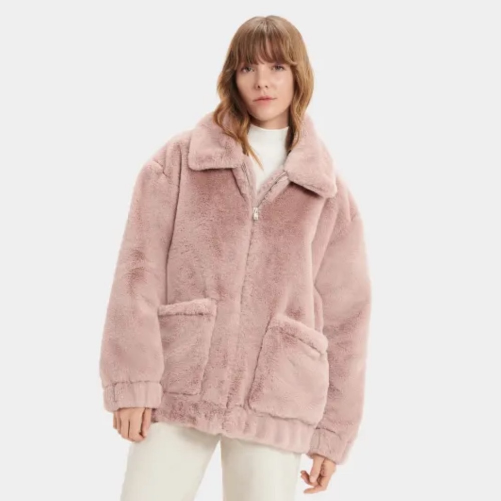 UGG Pink Kianna Faux Fur Oversized Jacket - XS